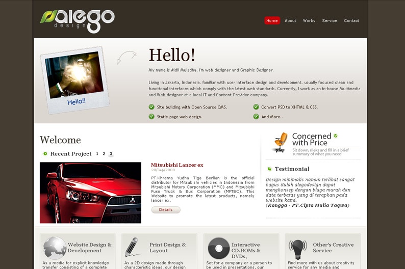 Screenshot on Alego Design