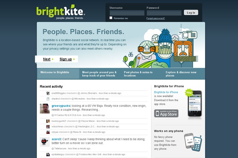 Screentshot on http://www.brightkite.com