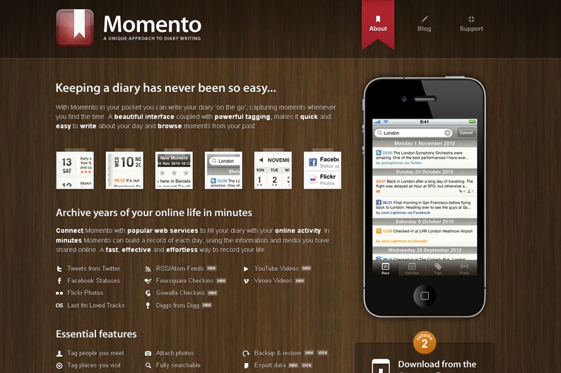 Screenshot on Momento