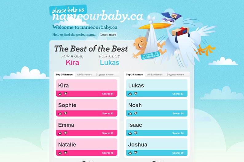 Screentshot on http://www.nameourbaby.ca